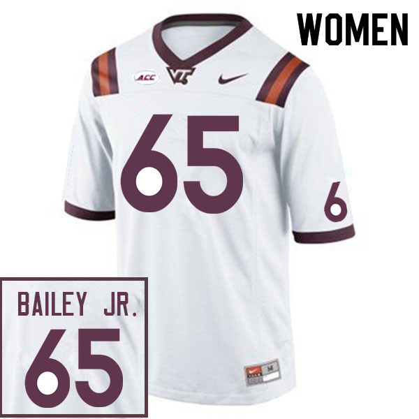 Women #65 Derrell Bailey Jr. Virginia Tech Hokies College Football Jerseys Sale-White